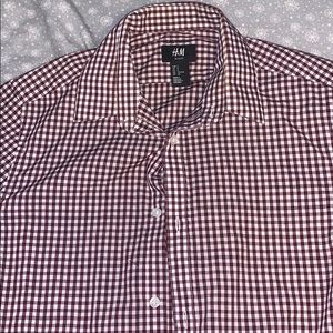 Long sleeve checkered Burgundy/White Button  Up